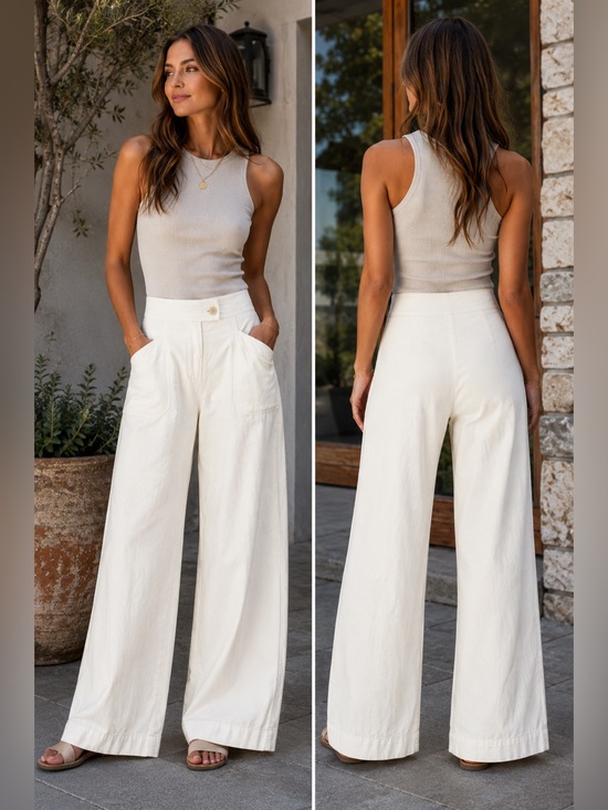 Raquel Allegra Pants - Raquel Allegra High-Rise Wide Leg Pants — Creamy White.